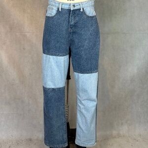 Patchwork straight leg jeans